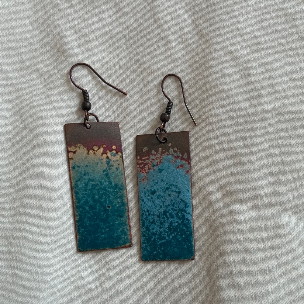 Artistic Blue And Brown Rectangular Earrings - image 1